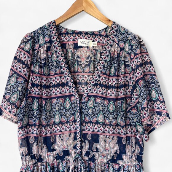 Eliza J Boho Maxi Cover-Up Dress with Paisley Print Size 14 Sheer Casual Beach - Picture 4 of 16